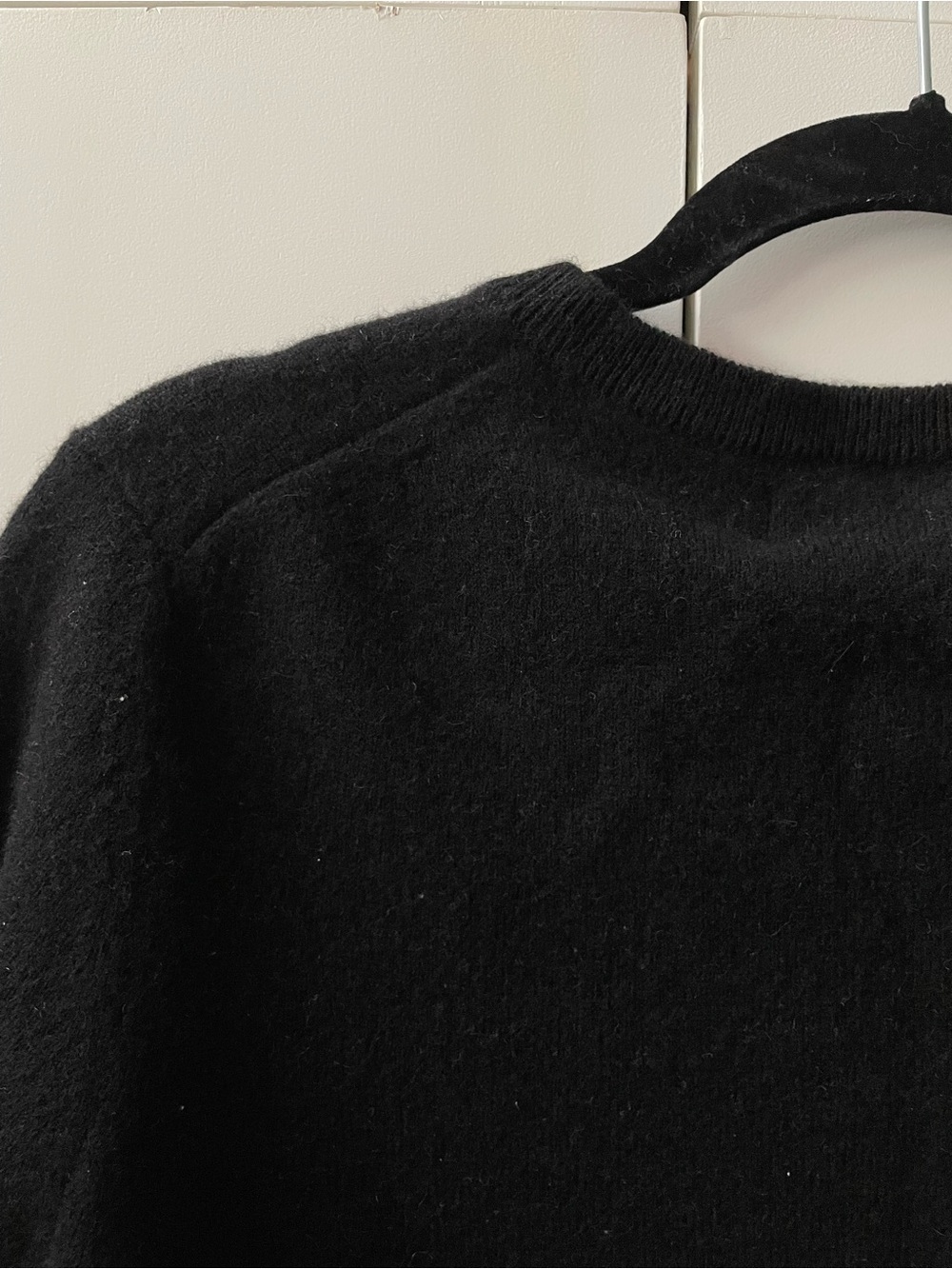 Naadam Black Lightweight Long Sleeve Crewneck Cashmere Sweater with Smiley Patch - Picture 7 of 10
